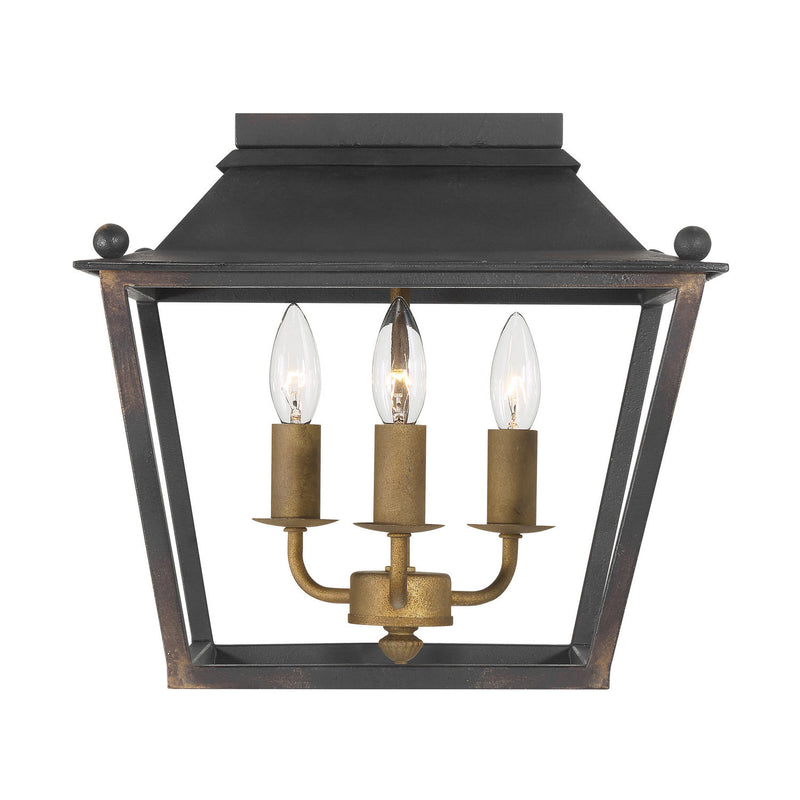 Golden 0888-FM ABI Three Light Flush Mount, Antique Black Iron