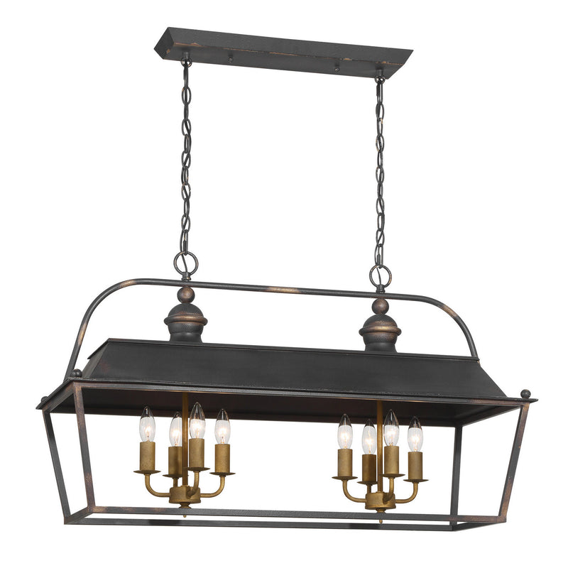 Golden 0888-LP ABI Eight Light Linear Pendant, Antique Black Iron