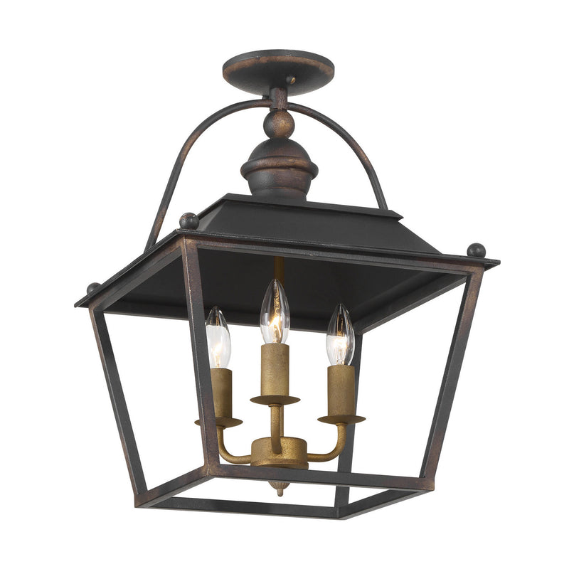 Golden 0888-SF ABI Three Light Semi-Flush Mount, Antique Black Iron