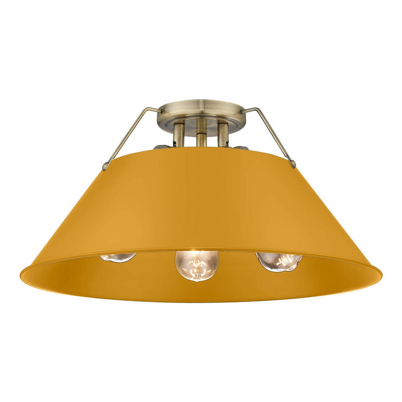 Golden 3306-3FM AB-AY Three Light Flush Mount, Aged Brass