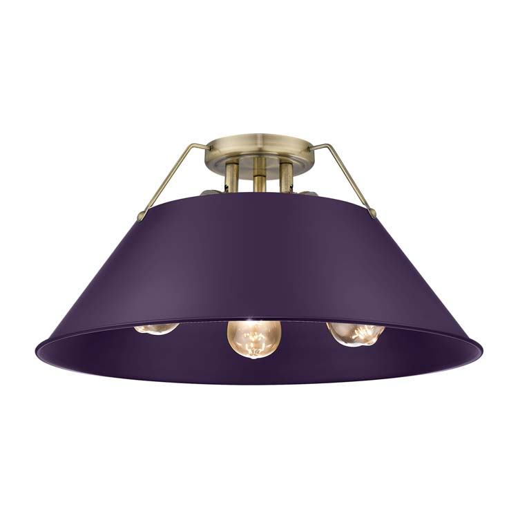 Golden 3306-3FM AB-EP Three Light Flush Mount, Aged Brass