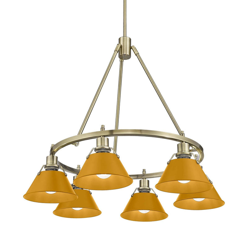 Golden 3306-6 AB-AY Six Light Chandelier, Aged Brass