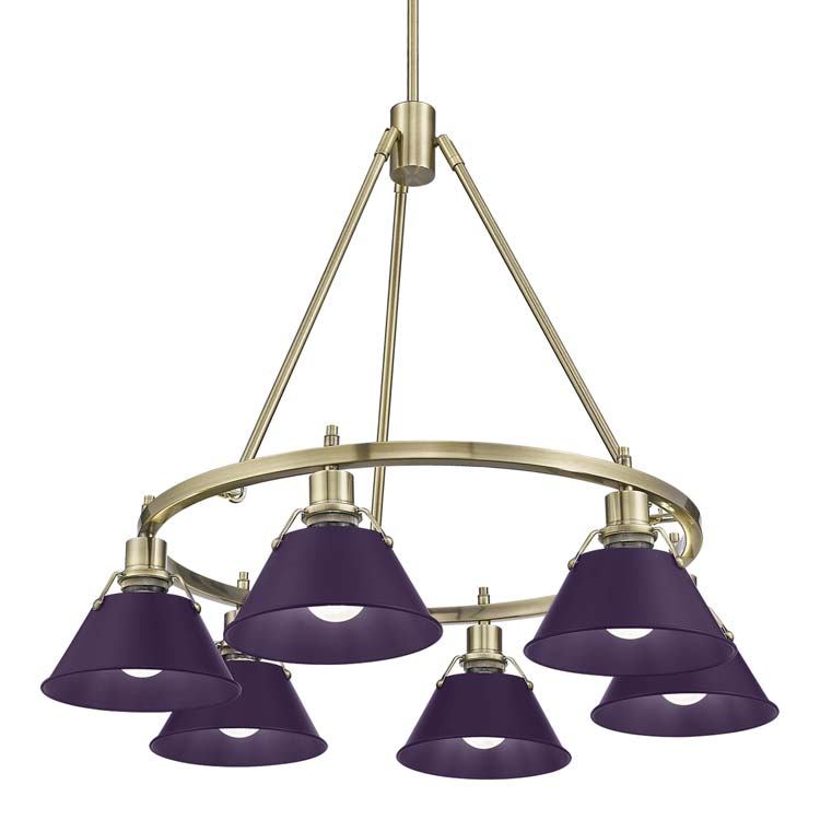 Golden 3306-6 AB-EP Six Light Chandelier, Aged Brass