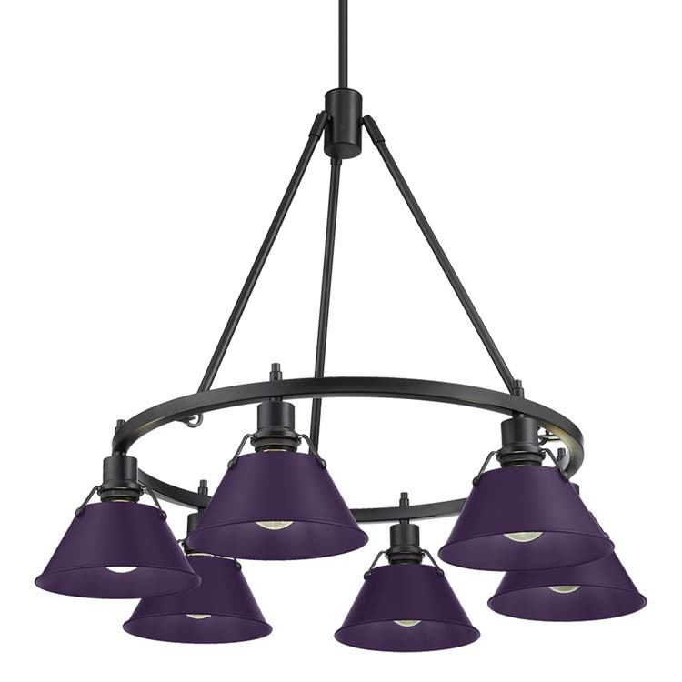 Golden 3306-6 BLK-EP Six Light Chandelier, Matte Black