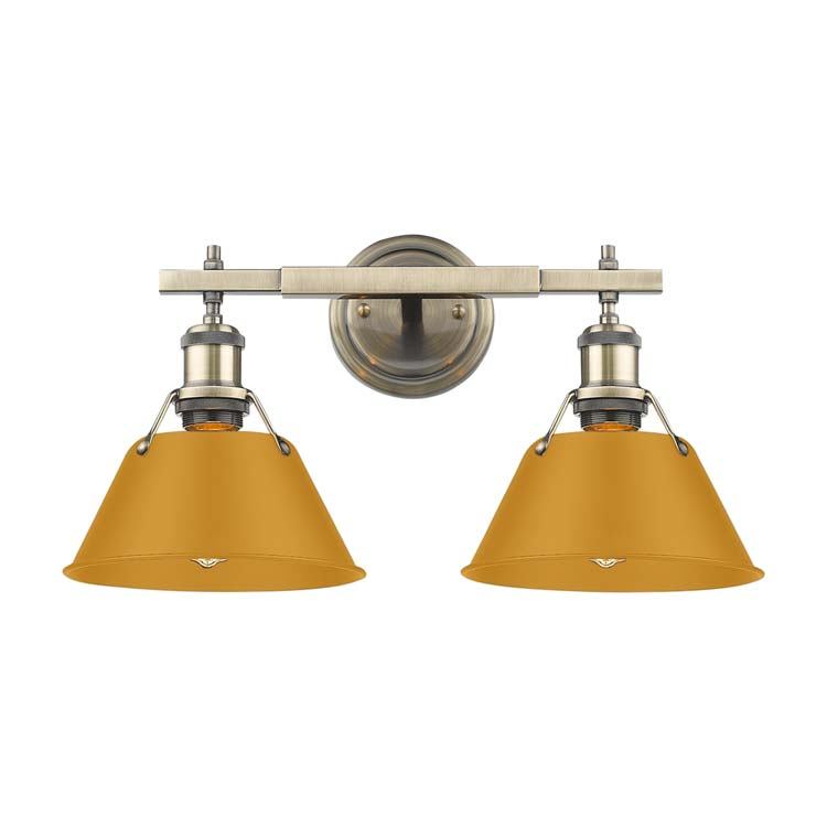 Golden 3306-BA2 AB-AY Two Light Vanity, Aged Brass