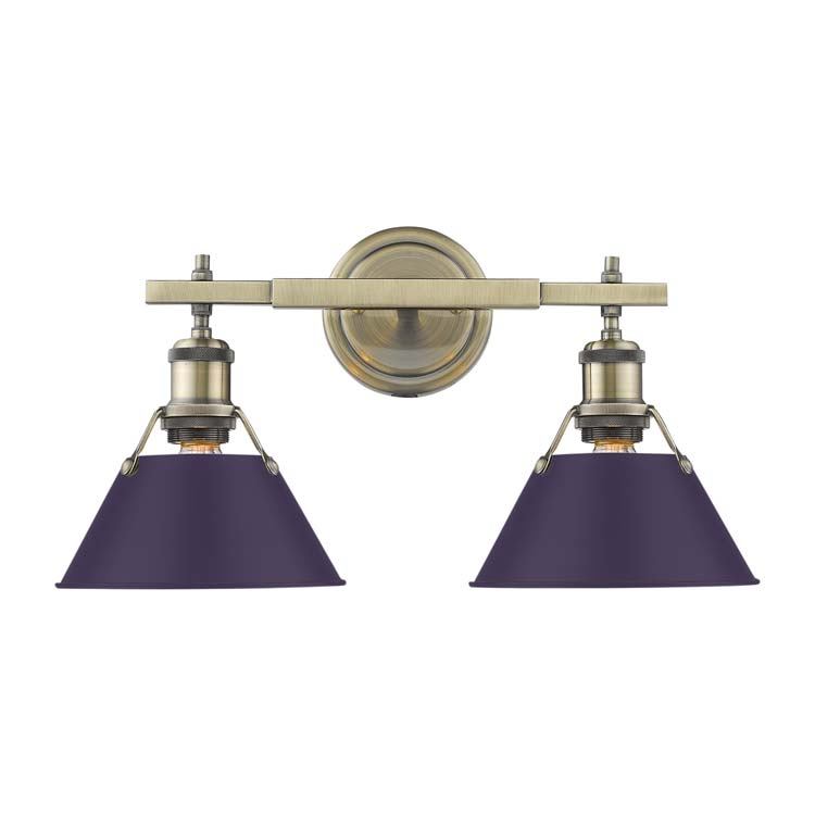 Golden 3306-BA2 AB-EP Two Light Vanity, Aged Brass