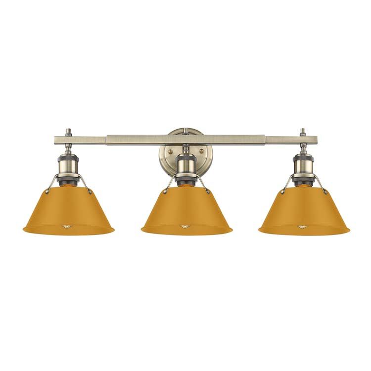 Golden 3306-BA3 AB-AY Three Light Vanity, Aged Brass