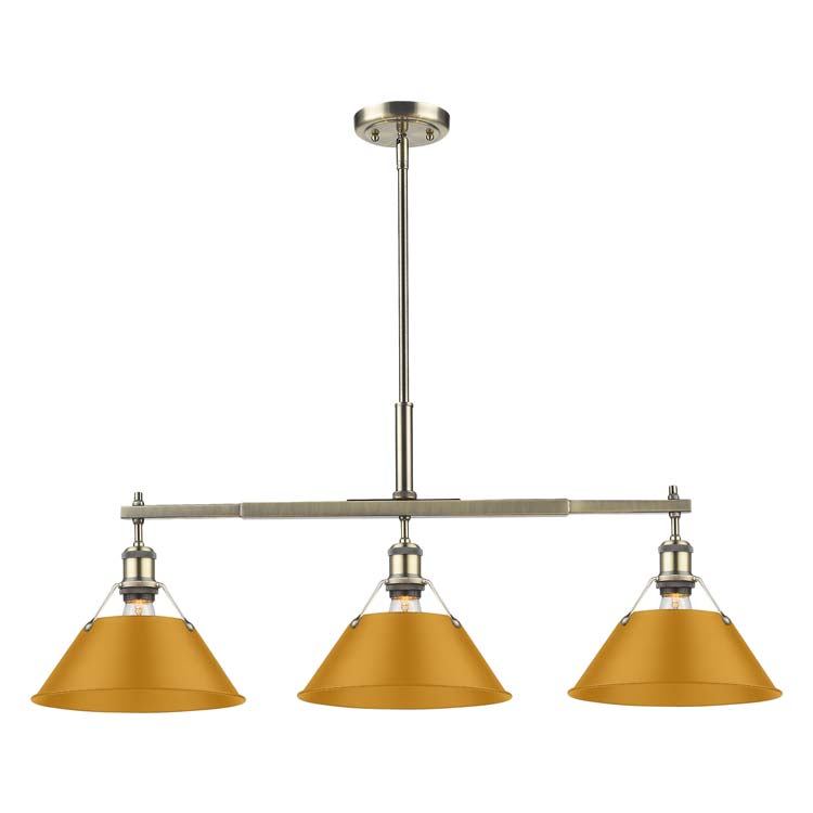 Golden 3306-LP AB-AY Three Light Linear Pendant, Aged Brass
