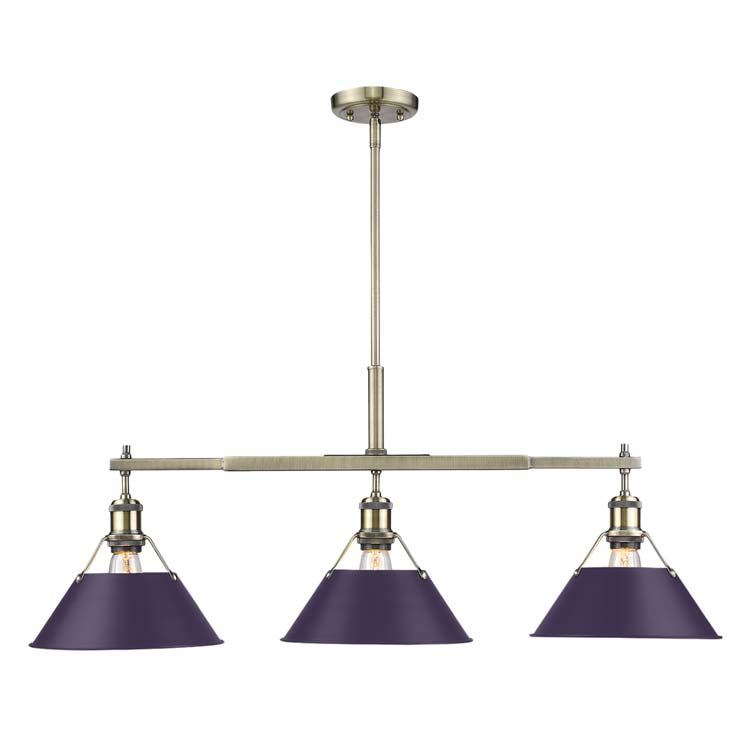 Golden 3306-LP AB-EP Three Light Linear Pendant, Aged Brass