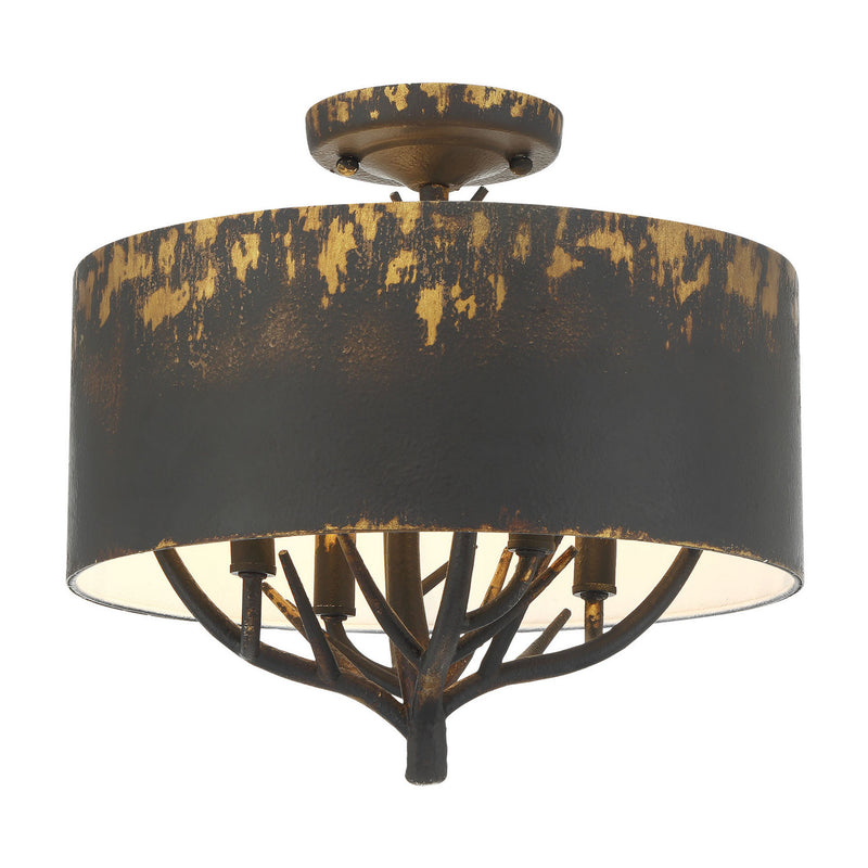 Golden 4500-4SF ABI Four Light Semi-Flush Mount, Antique Black Iron