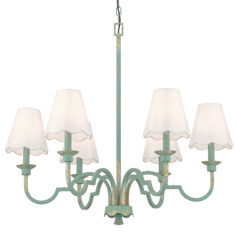 Golden 7008-6 TEAL-WY Six Light Chandelier, Antique Teal