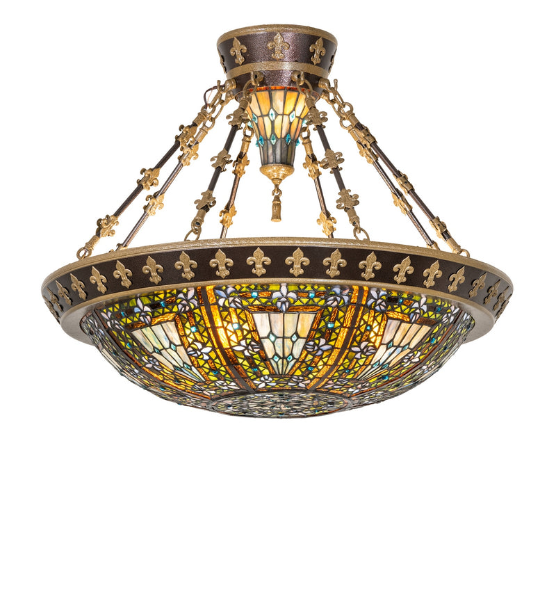 Meyda Tiffany 285609 Six Light Semi-Flush Mount, Copper Vein Bake And Nu Gold