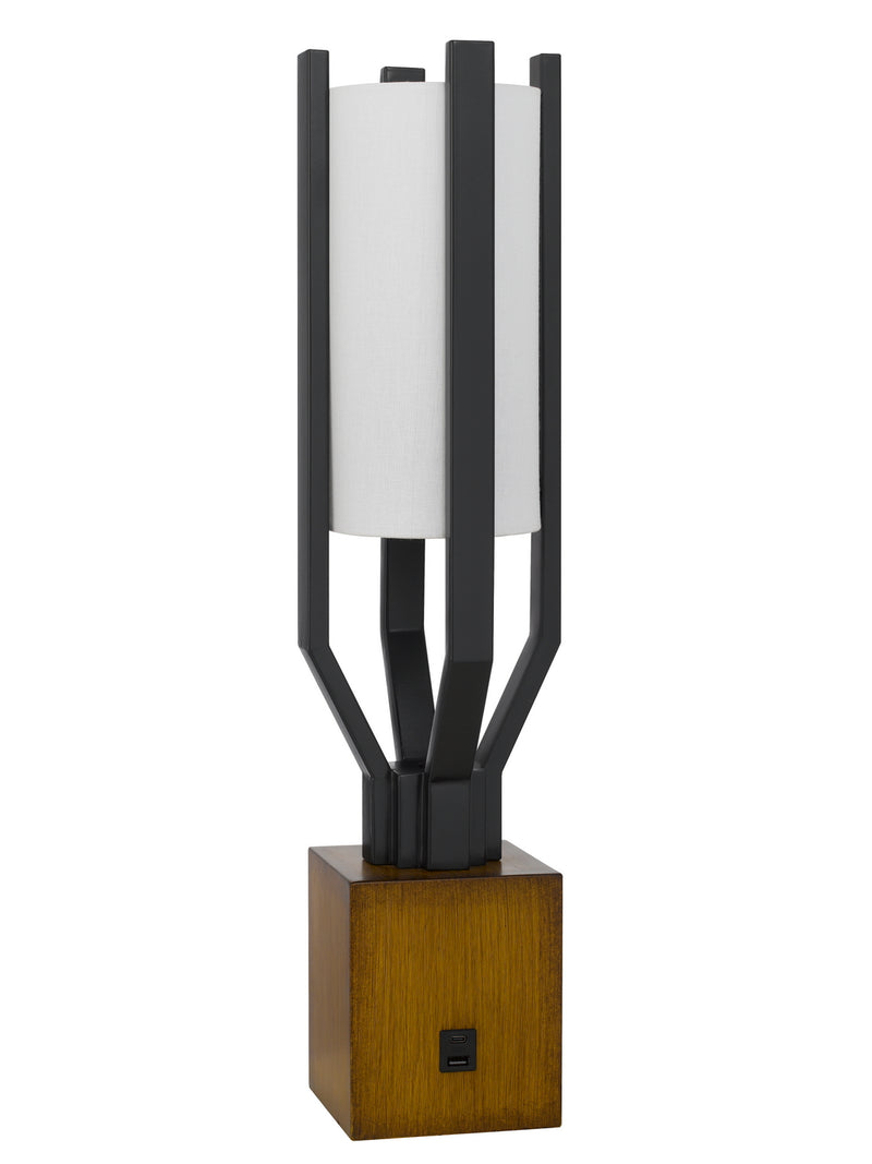 Cal Lighting BO-3233TB One Light Table Lamp, Matte Black/Wood