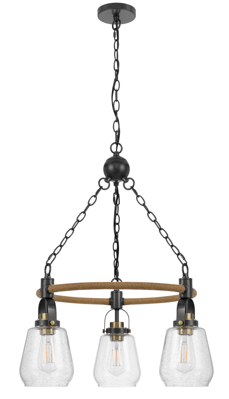 Cal Lighting FX-3824-3 Three Light Chandelier, Burlap/Antique Brass