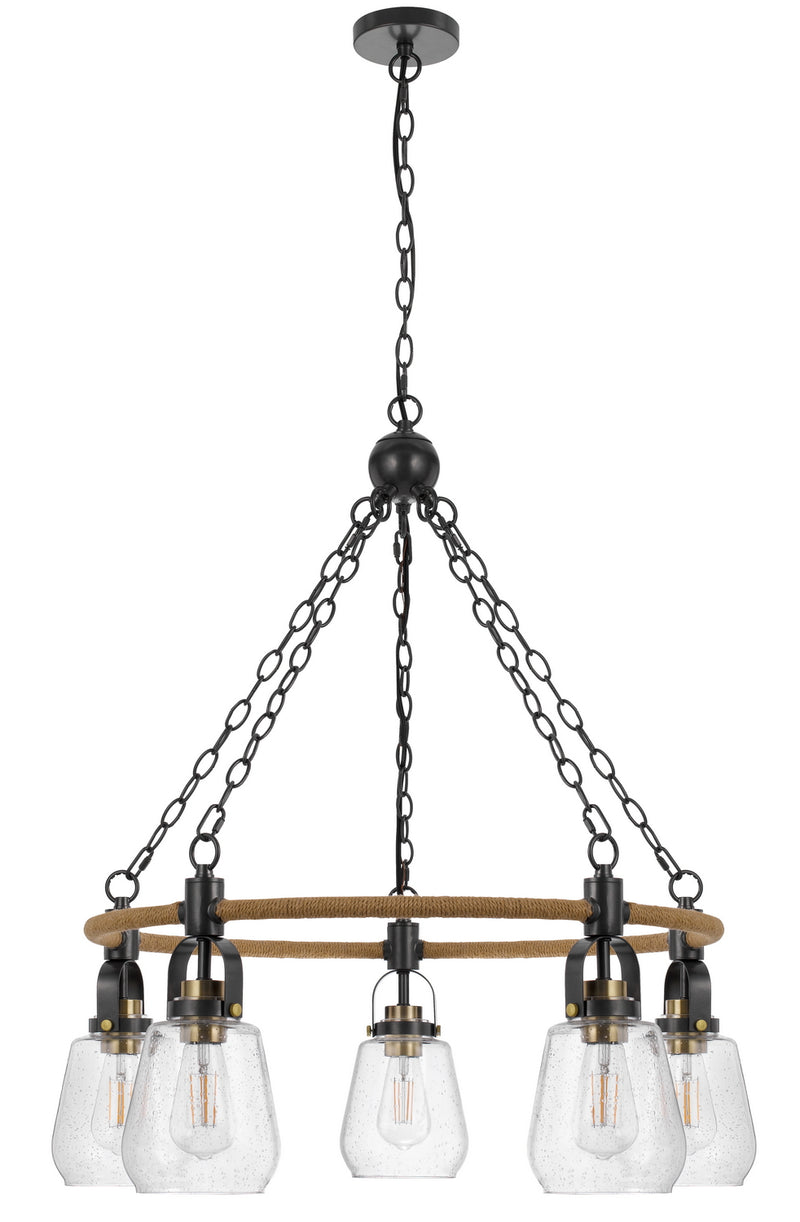 Cal Lighting FX-3824-5 Five Light Chandelier, Burlap/Antique Brass