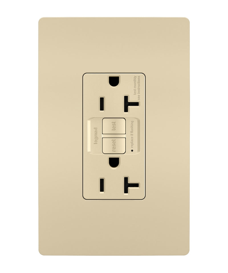Legrand 2097TRI Tamper-Resistant 20A Duplex Self-Test GFCI Receptacle with SafeLock Protection, Ivory