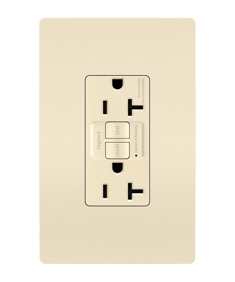 Legrand 2097TRLA Tamper-Resistant 20A Duplex Self-Test GFCI Receptacle with SafeLock Protection, Light Almond