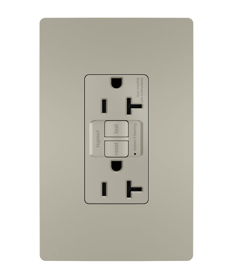 Legrand 2097TRNICC4 Tamper-Resistant 20A Duplex Self-Test GFCI Receptacle with SafeLock Protection, Nickel