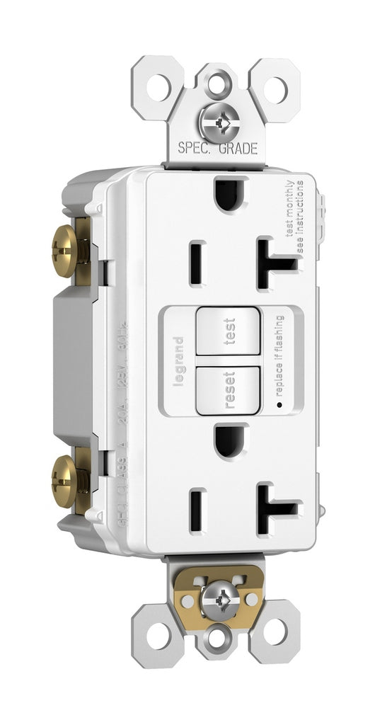 Legrand 2097TRW Tamper-Resistant 20A Duplex Self-Test GFCI Receptacle with SafeLock Protection, White