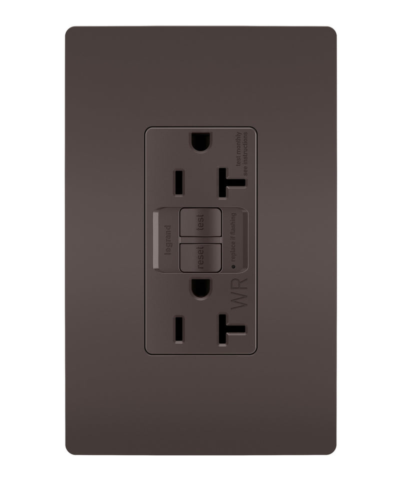 Legrand 2097TRWR Tamper-Resistant Weather-Resistant 20A Duplex Self-Test GFCI Receptacles with SafeLock Protection, Brown