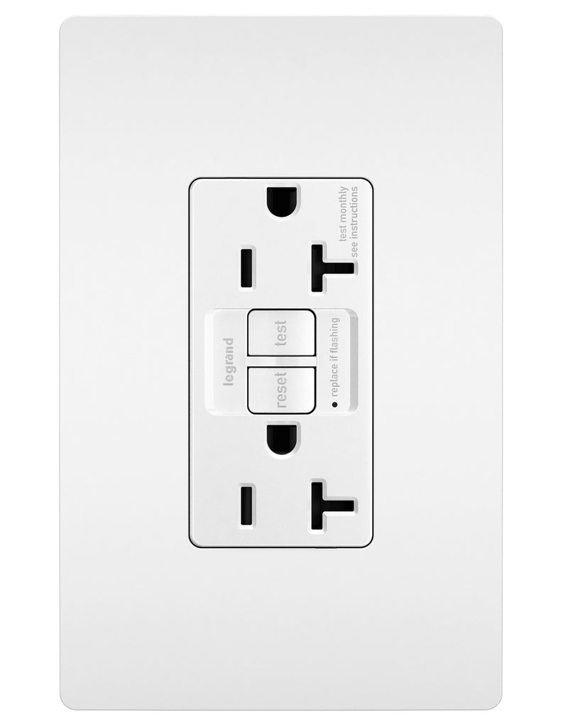 Legrand 2097TRAPLW Tamper-Resistant Sensitive Appliance Duplex 20A Duplex Self-Test GFCI Receptacles w SafeLock, White
