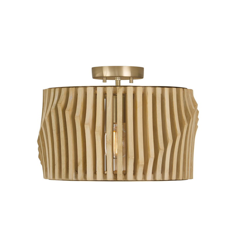 Capital Lighting 244632BWB One Light Semi Flush Mount, Blonde Wood and Matte Brass