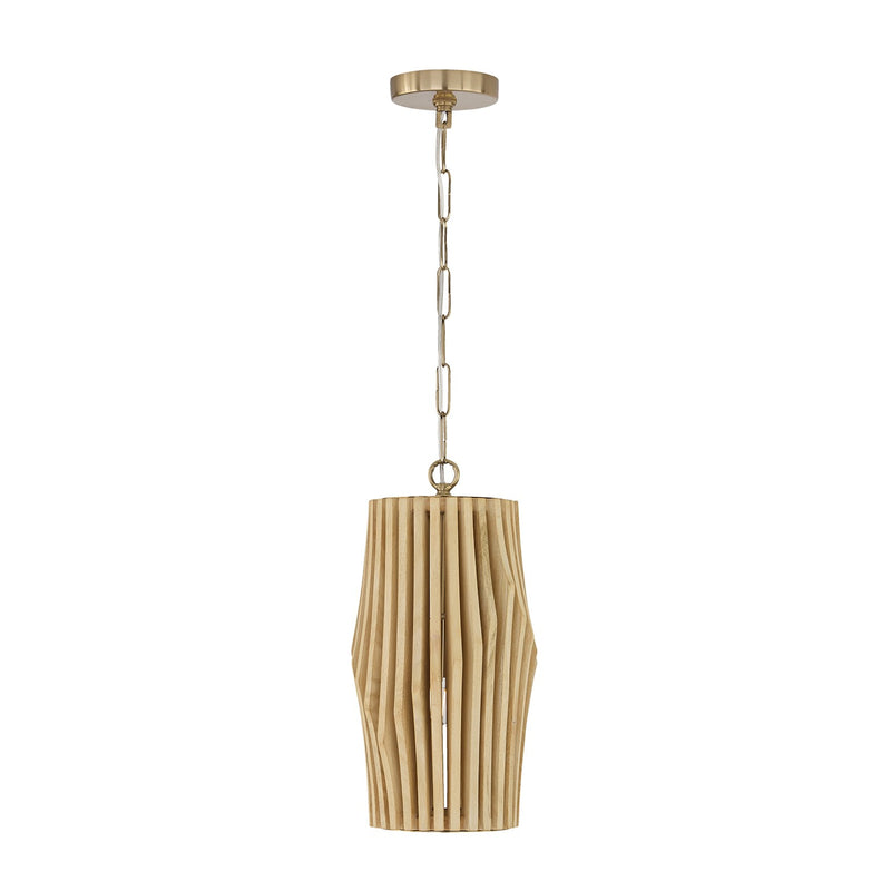 Capital Lighting 344613BWB One Light Pendant, Blonde Wood and Matte Brass