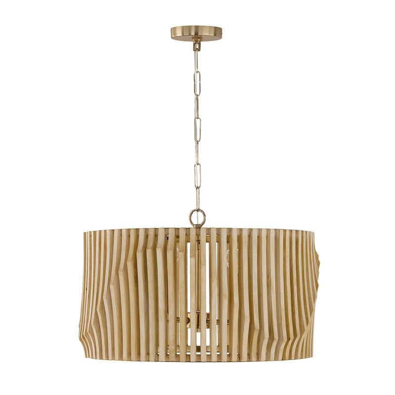 Capital Lighting 344642BWB Four Light Pendant, Blonde Wood and Matte Brass