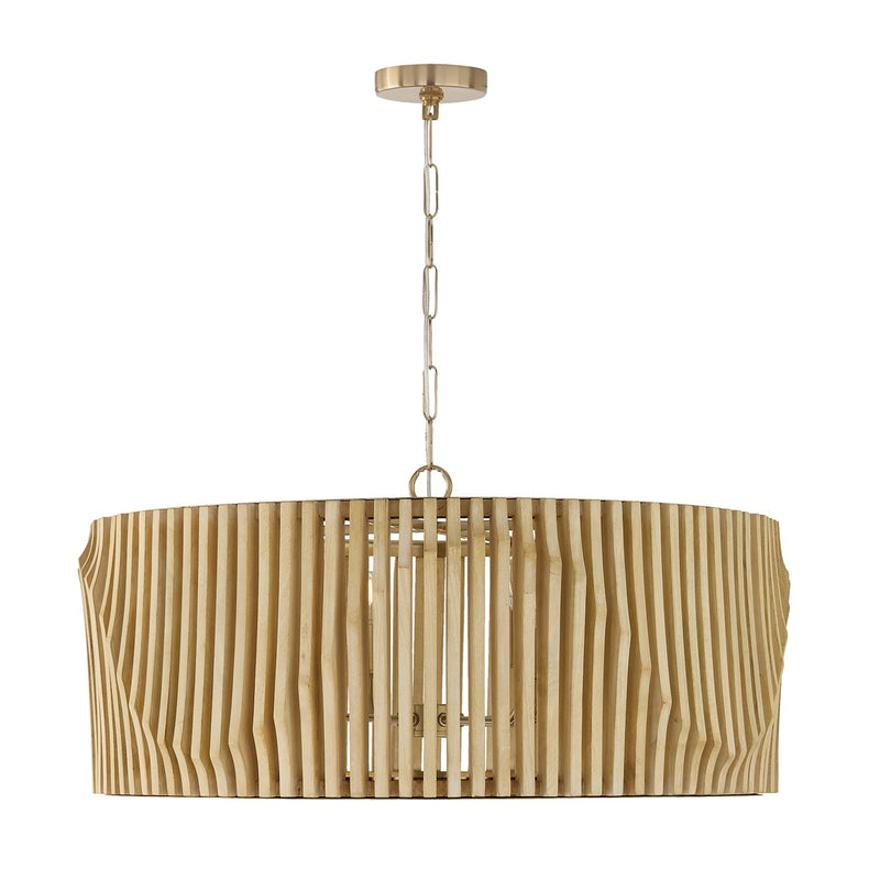 Capital Lighting 344664BWB Six Light Pendant, Blonde Wood and Matte Brass