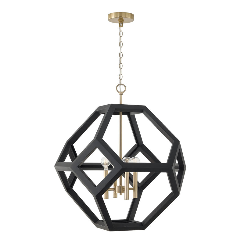 Capital Lighting 358441KM Four Light Pendant, Flat Black and Matte Brass
