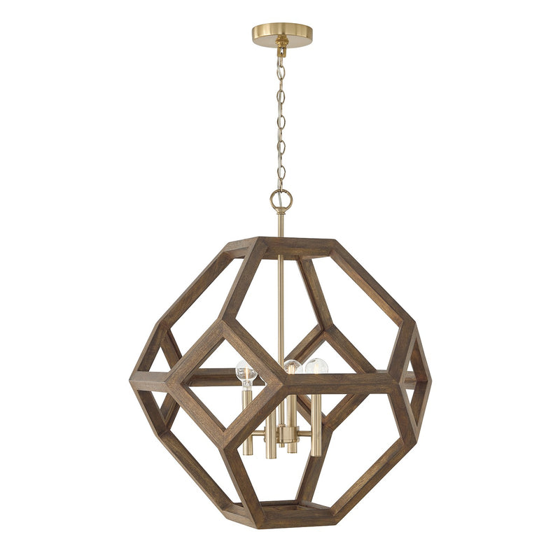 Capital Lighting 358441NM Four Light Pendant, Nordic Wood and Matte Brass