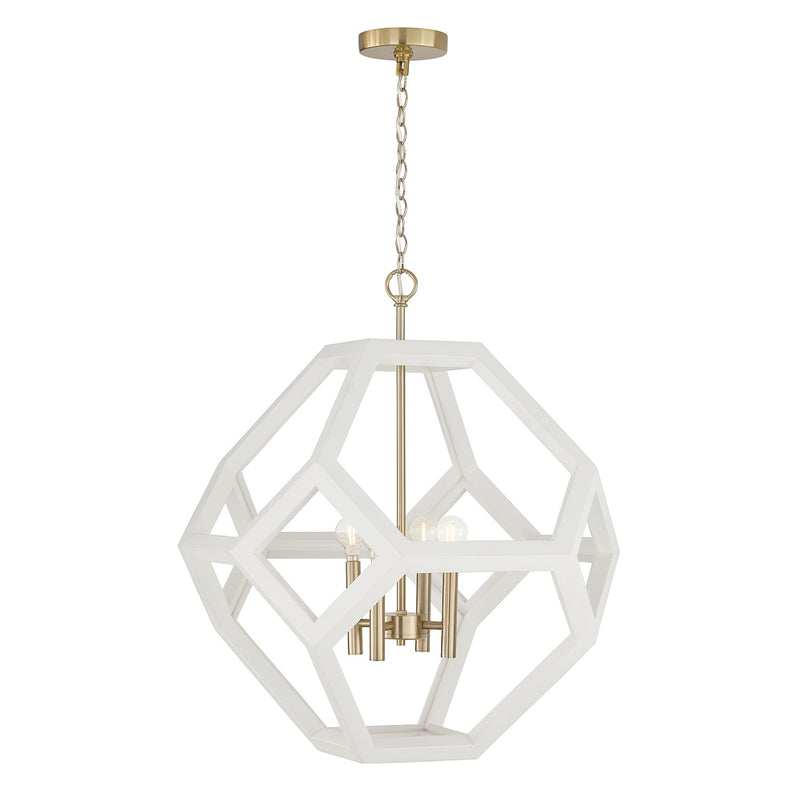 Capital Lighting 358441WM Four Light Pendant, Flat White and Matte Brass
