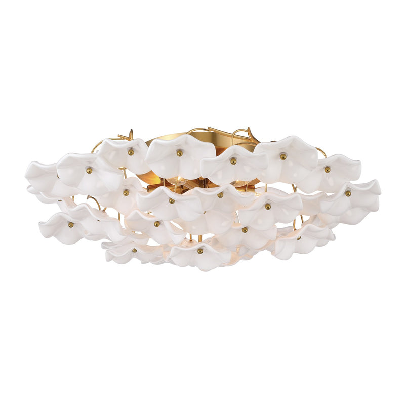 Crystorama ESM-4000-AG-WH Six Light Semi Flush Mount, Aged Brass