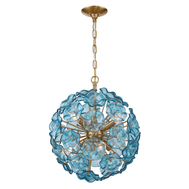 Crystorama ESM-4005-AG-BL Six Light Chandelier, Aged Brass
