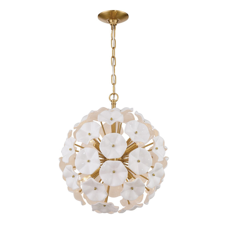 Crystorama ESM-4005-AG-WH Six Light Chandelier, Aged Brass