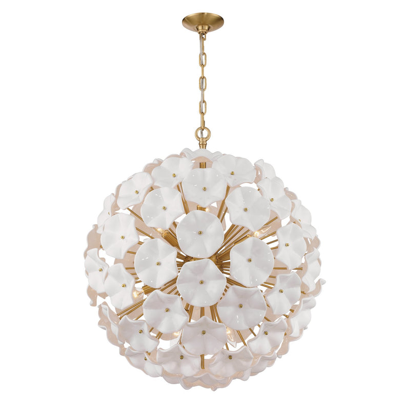 Crystorama ESM-4009-AG-WH 12 Light Chandelier, Aged Brass