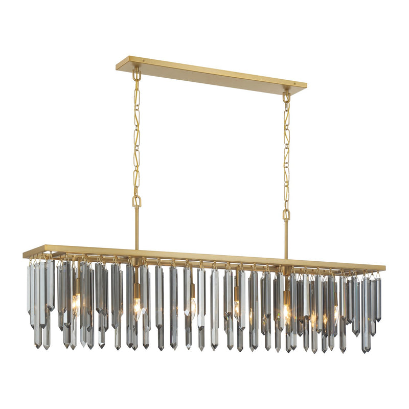 Crystorama GEM-7007-MG-SS Six Light Linear Chandelier, Modern Gold