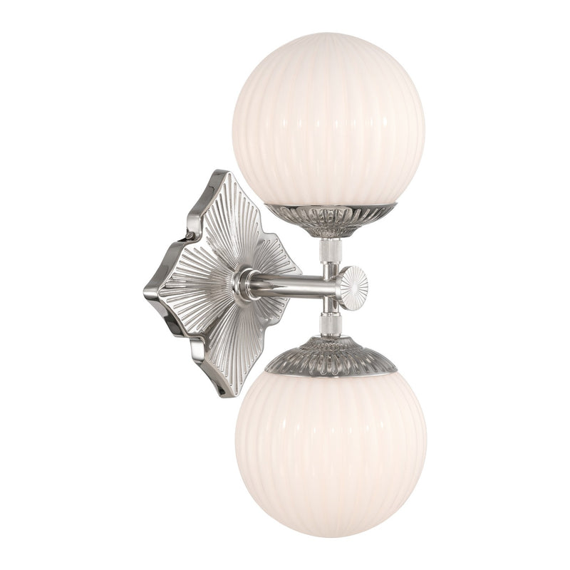 Crystorama ORY-1002-PN-WH Two Light Wall Sconce, Polished Nickel