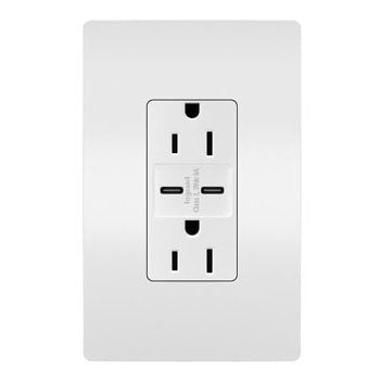 Legrand R26USBCC6W 15A Tamper-Resistant Ultra-Fast USB Type C/C Outlet, White