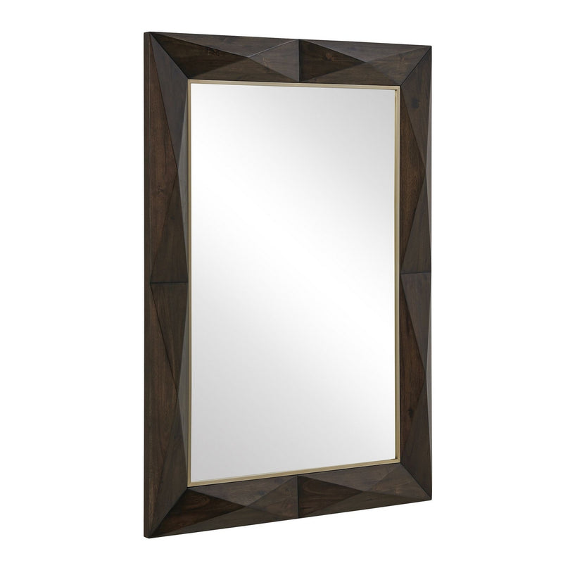 Uttermost 08285 Mirror, Dark Walnut Stain With A Brass Plated Stainless Steel