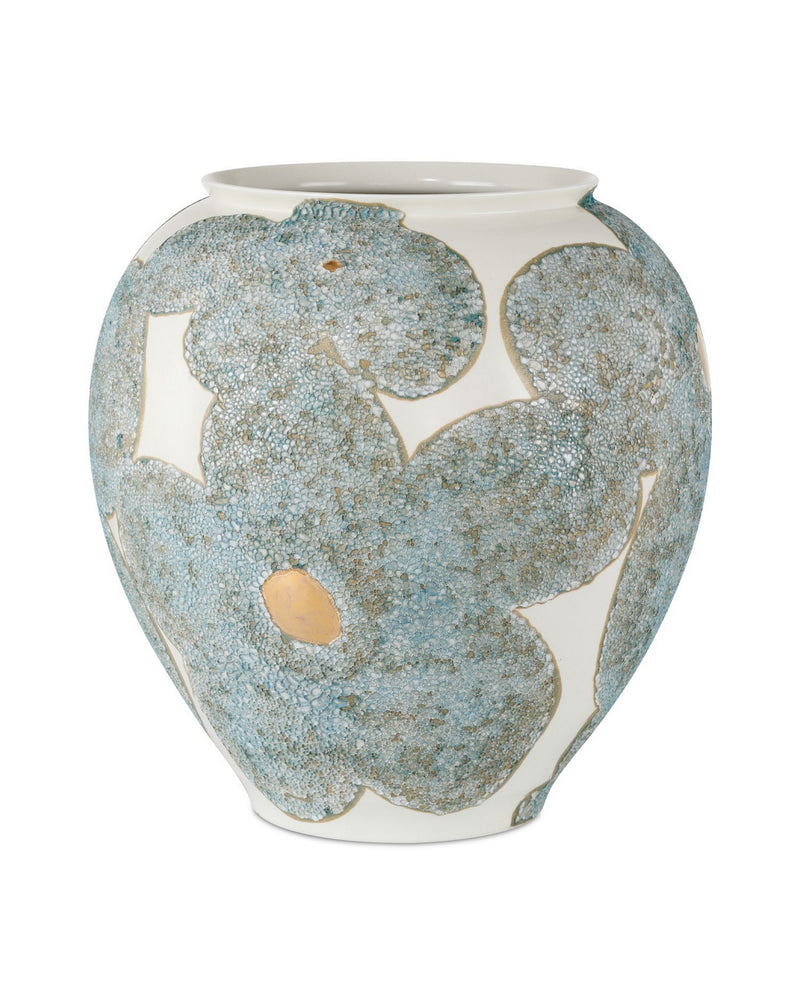 Currey and Company 1200-0978 Vase, Textured Blue / Off-White / Gold