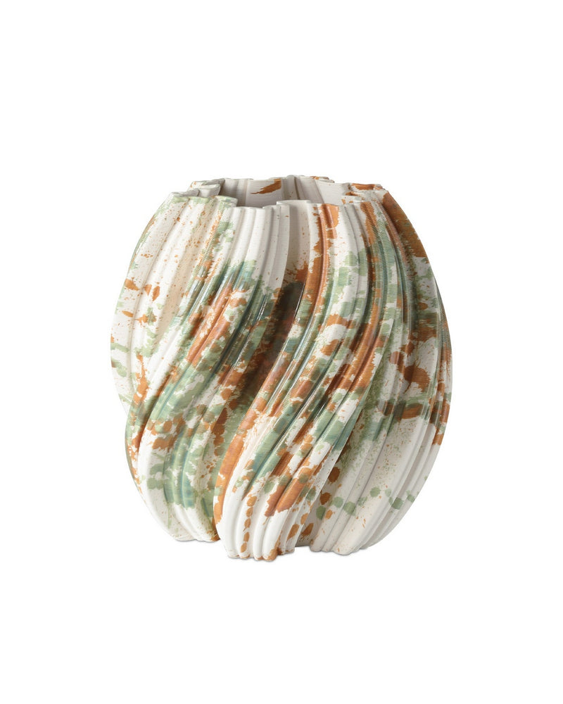 Currey and Company 1200-0986 Vase, Green / Brown / Off-White