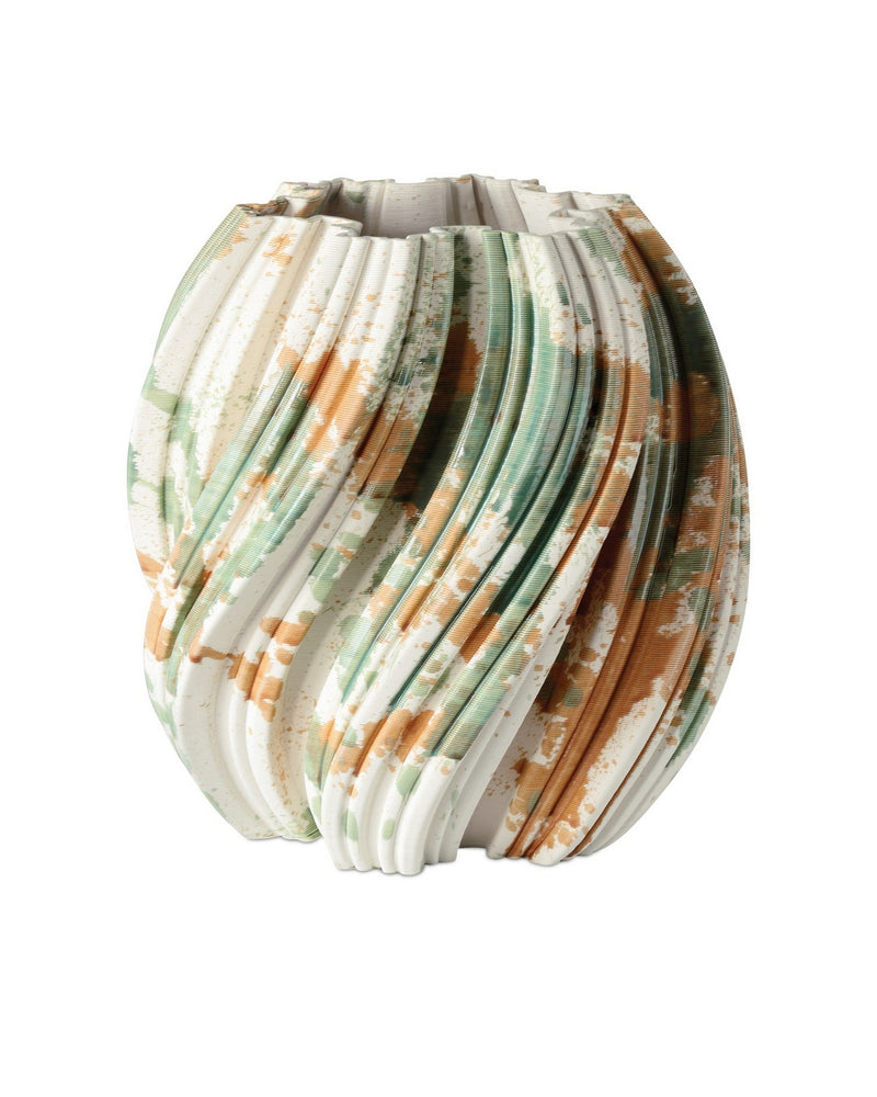 Currey and Company 1200-0987 Vase, Green / Brown / Off-White