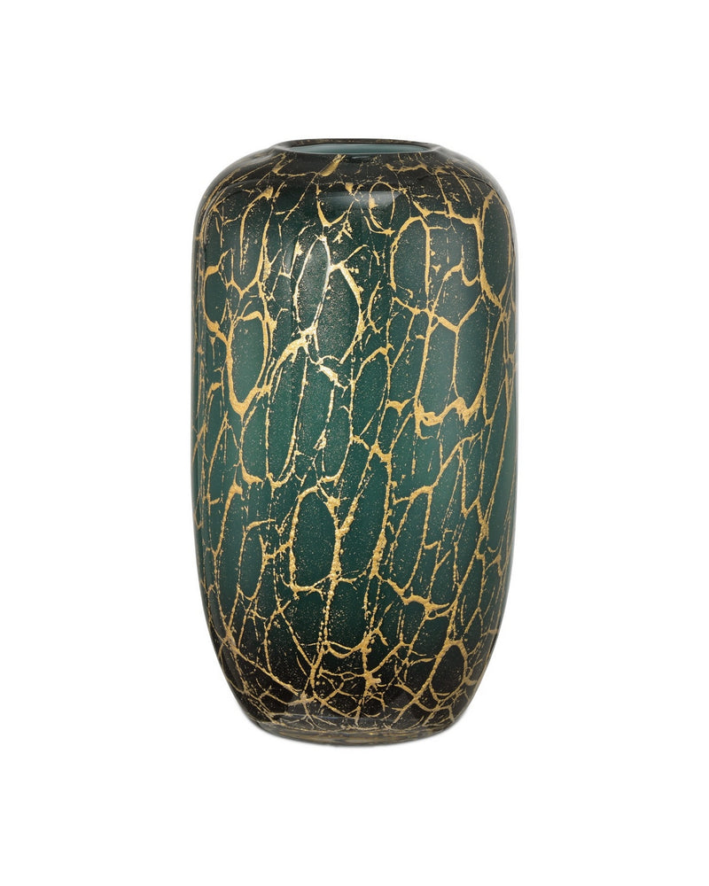 Currey and Company 1200-0990 Vase, Green / Gold