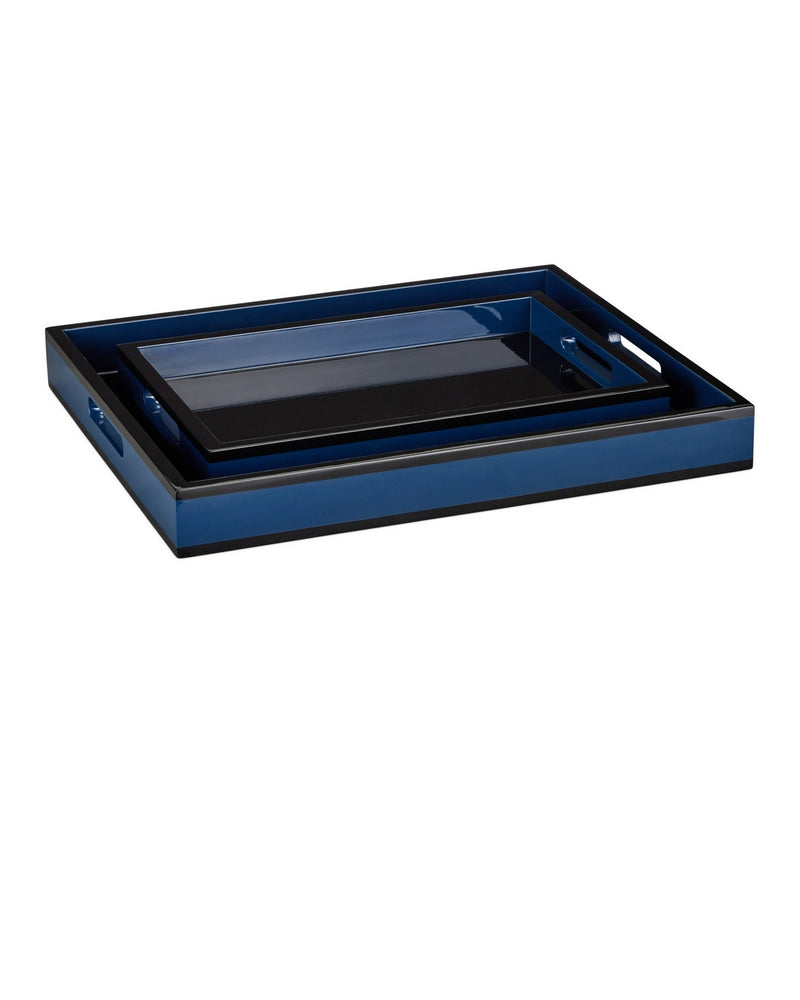 Currey and Company 1200-1018 Tray Set of 2, Navy / Black