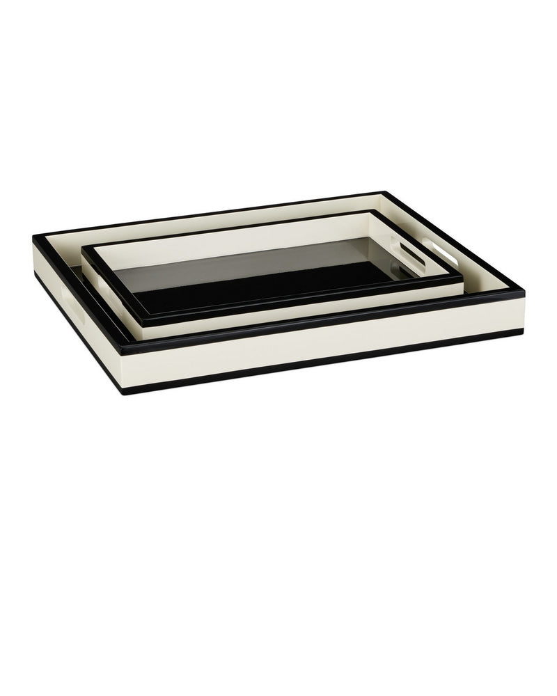 Currey and Company 1200-1019 Tray Set of 2, Ivory / Black