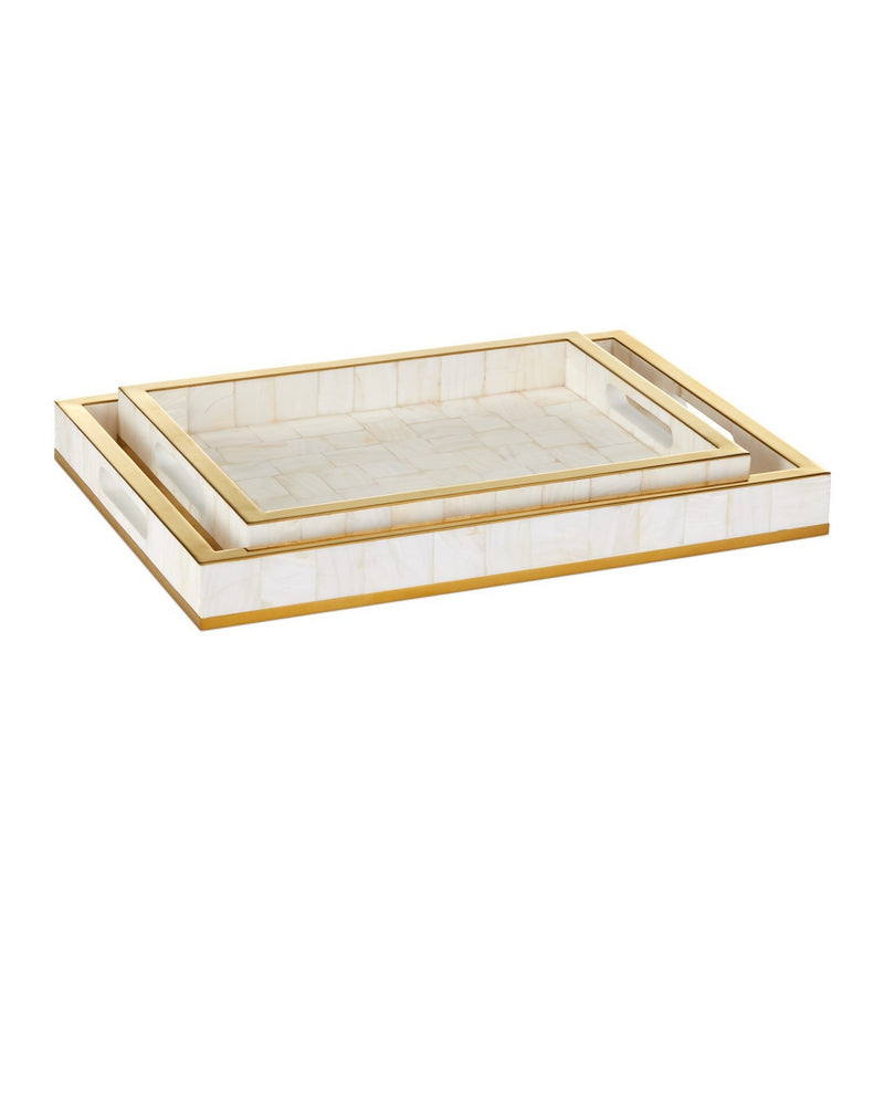 Currey and Company 1200-1021 Tray Set of 2, Natural / Brass
