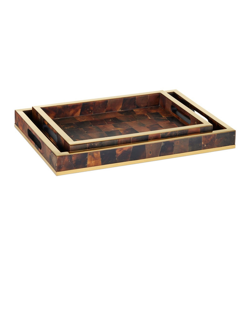 Currey and Company 1200-1022 Tray Set of 2, Natural / Brass