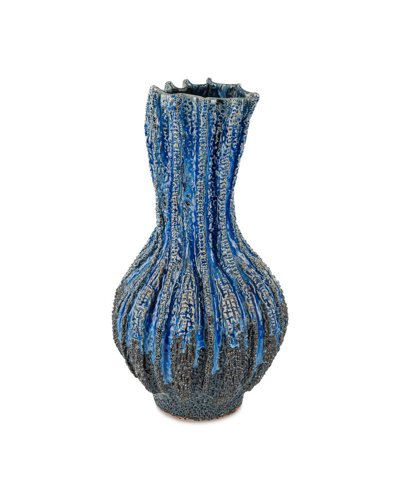 Currey and Company 1200-1048 Vase, Reactive Dark Blue