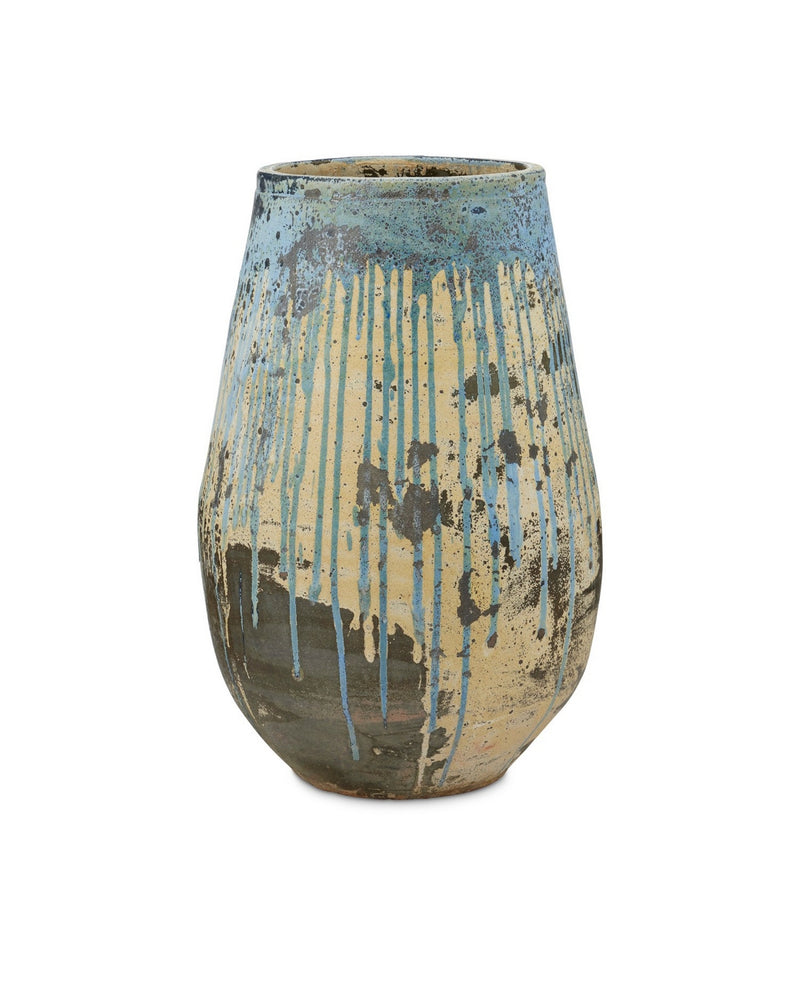 Currey and Company 2200-0014 Planter, Antique White / Blue Drip